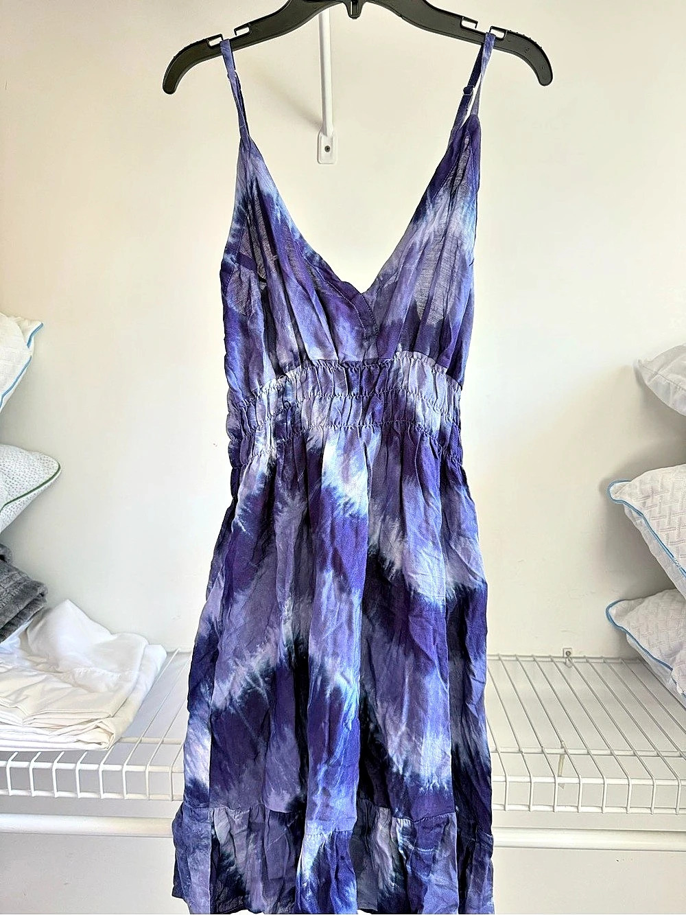 Peaceful People Tie-Dye Adjustable Dress Maxi Purple & Blue Small